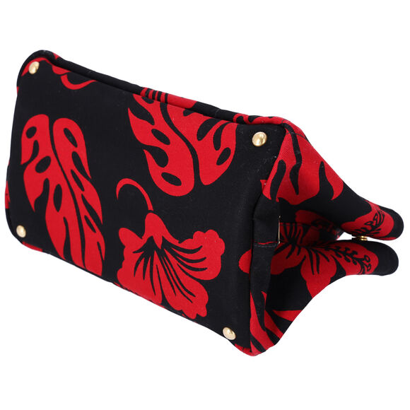 PRADA Canapa Tote Bag Black Red Canvas Leaves Print - Picture 5 of 9